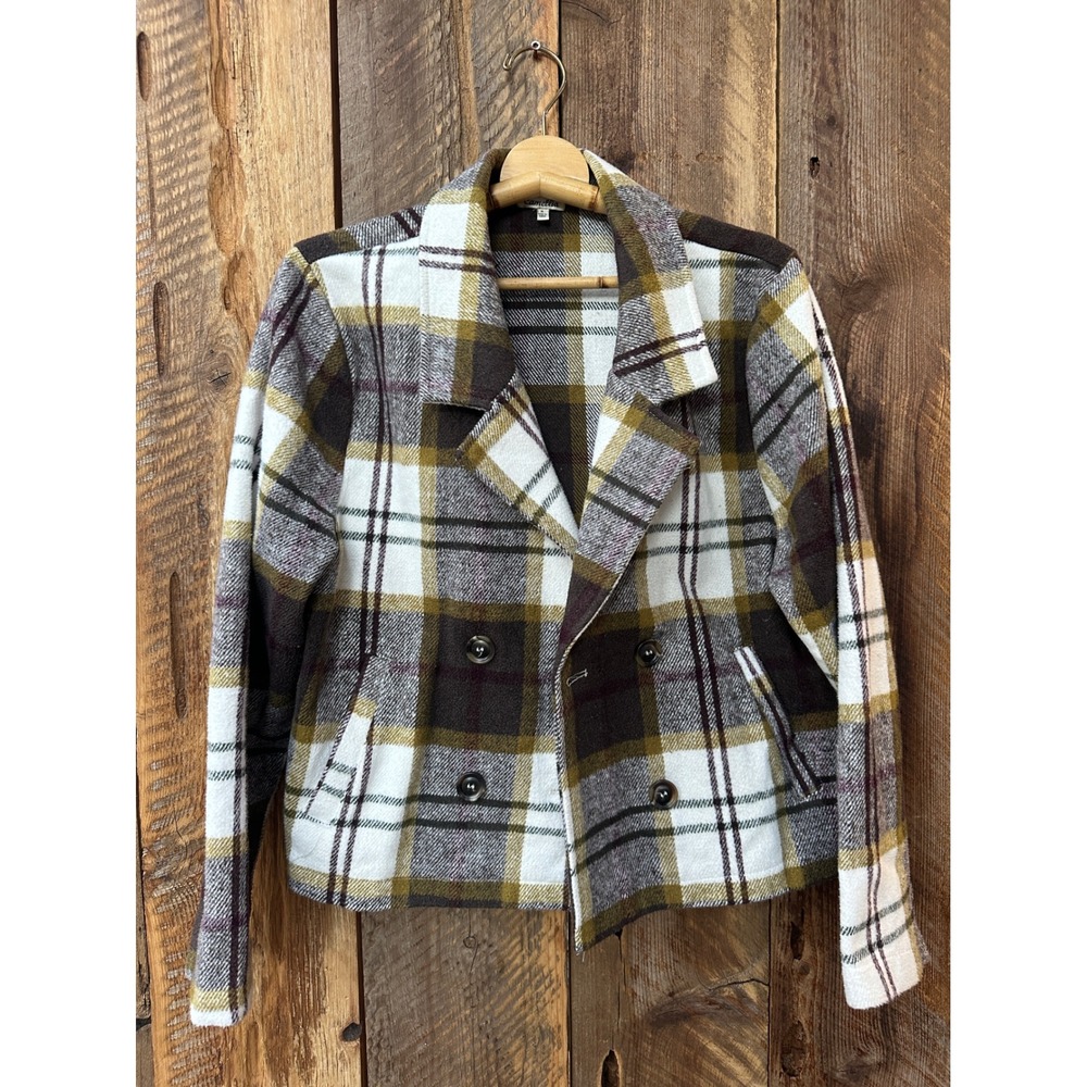 Double Breasted‎ Checkered Tartan Womans S Cottagecore Academia Preppy Outerwear